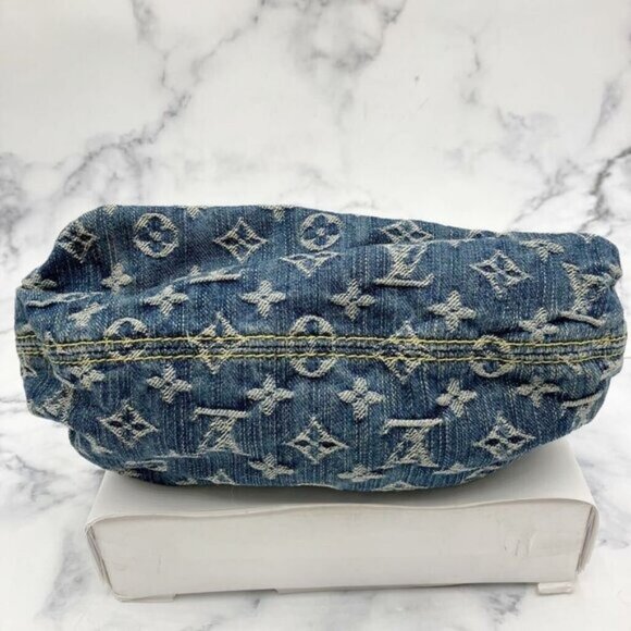 Authentic Louis Vuitton Denim Pleaty Monogram Vintage Pouch Pochette Hand Bag - Picture 4 of 16